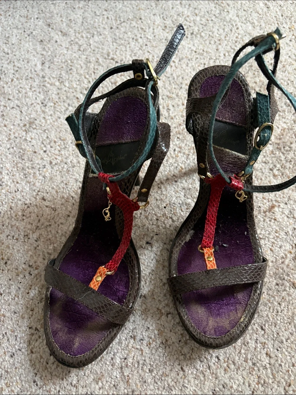 Women's Multi-Color Strappy T-Bar Sandals